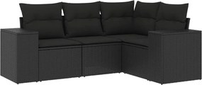 vidaXL Set mobilier de grădină cu perne, 4 piese, negru, poliratan