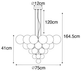 Lampă suspendată neagră cu sticlă fumurie și transparentă cu 13 lumini - Bonnie