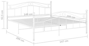 Cadru de pat, alb, 140x200 cm, metal Alb, 140 x 200 cm