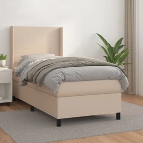 3132356 vidaXL Pat box spring cu saltea, cappuccino, 90x190 cm piele ecologică