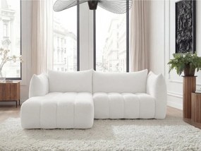 Colțar alb cu tapițerie din țesătură bouclé (cu colț pe partea stângă/cu șezlong) Azra – Bobochic Paris