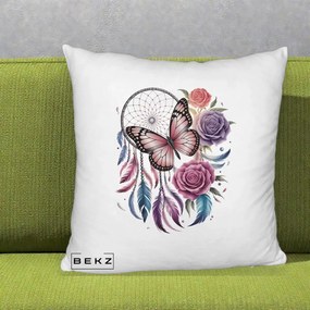 Perna Personalizata Prinzator de Vise cu Fluture si Trandafiri, 40x40 cm, Alb Pufos, Husa Detasabila, Perna Inclusa, BEKZ®