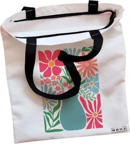 Sacosa de Panza pentru Cumparaturi, Geanta Tote, Boho Style 17, Cu fermoar, 38x34.5 cm, Alba, BEKZ®