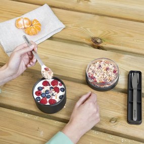 Cupa alimentara Brabantia Make&Take 1006296, 500+180 ml, Inchidere cu filet, fFara BPA, Gri închis