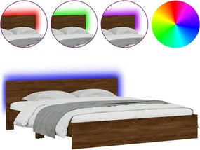 vidaXL Cadru de pat cu tăblie și LED, stejar maro, 200x200 cm