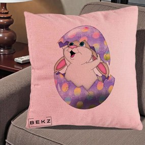 Perna Decorativa Iepuras din Ou de Pasti, 40x40 cm, Roz, Husa Detasabila, Perna Inclusa, BEKZ®