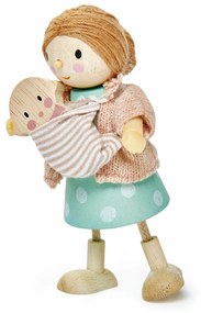 Figurină Doamna Goodwood cu bebeluș în marsupiu, din lemn premium - cu membre ajustabile