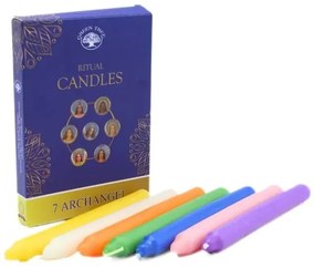 Set 7 lumanari Cei 7 Arhangheli Green Tree pentru ritualuri ceara naturala, 13.5x1.5 cm