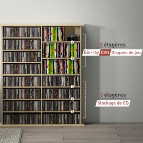 HOMCOM Rafturi pentru CD și DVD cu 16 compartimente și 12 polițe reglabile capacitate max. 720 CD/396 DVD și Blu-ray natural | Aosom Romania
