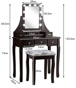 SEM107 - Set Masa toaleta cosmetica 80 cm machiaj masuta vanity, oglinda cu LED - Maro