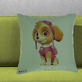 Perna Personalizata Skye PAW Patrol Roz, 40x40 cm, Verde, Husa Detasabila, Perna Inclusa, BEKZ®
