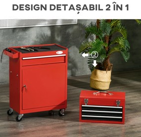 DURHAND Carucior pentru Unelte cu 4 Sertare pe Roti, Cutie de Unelte 2 in 1 si Dulap Depozitare Detasabil, Organizare Atelier | Aosom Romania