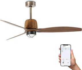 Lustra LED cu Ventilator smart sistem TUYA si telecomanda WEAVER M Old gold/walnut