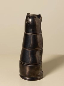 Set 4 căni suprapuse din ceramică, formă de pisică, maro antichizat, 25 × 10 cm, „Cat Stack"