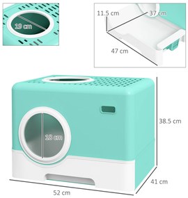 PawHut Litieră pentru Pisici cu Capac și Lopățică, Intrare Dublă și Tavă Detașabilă, 52x41x38.5 cm, Verde | Aosom Romania
