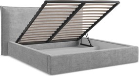 Pat matrimonial gri deschis tapițat cu spațiu de depozitare cu somieră 180x200 cm Esala – Makamii