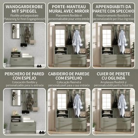 HOMCOM Set de Depozitare 4-în-1 pentru Hol, Cuier de Perete cu Oglindă, Bancă pentru Încălțăminte, 85x15x110 cm, Gri | Aosom Romania