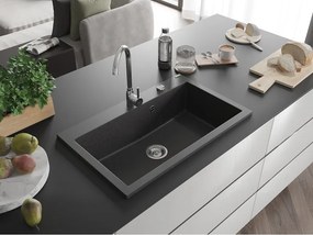 Mexen Elix chiuvetă granit 1-cuptor 800 x 500 mm, negru pătat, sifon crom - 6527801005-76