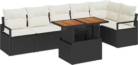 vidaXL Set de canapele pentru grădină 7 pcs Negru Rattan poli