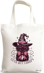 Sacosa de Panza pentru Cumparaturi, Geanta Tote, model Cute but creepy 38 x 34.5 cm, Alba, BEKZ®