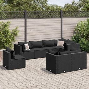 3308195 vidaXL Set mobilier de grădină cu perne, 8 piese, negru, poliratan