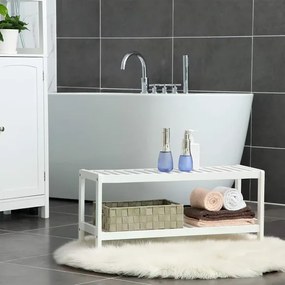Raft Din Bambus Pentru Pantofi, Cu 2 Niveluri, Alb, 70 Cm