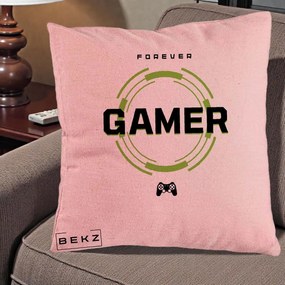 Perna Personalizata Forever Gamer, 40x40 cm, Roz, Husa Detasabila, Perna Inclusa, BEKZ®
