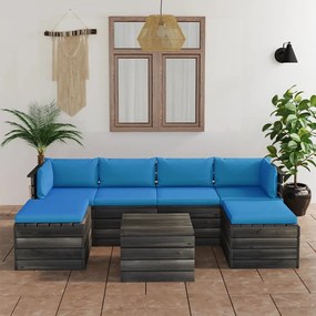 Set mobilier gradina paleti cu perne 7 piese lemn masiv pin Albastru deschis, 7