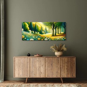 Tablou - Sat în galben-verde (120x50 cm)