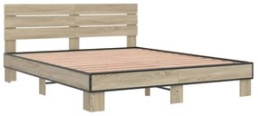 3280138 vidaXL Cadru de pat, stejar sonoma, 160x200cm, lemn prelucrat și metal