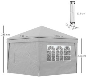 Outsunny Foișor Pliabil cu Înălțime Reglabilă, Uși, Ferestre și Geantă de Transport, 298x298x288 cm, Gri Deschis | Aosom Romania