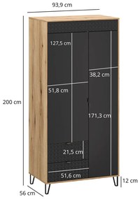 Dulap de haine Botones 1 (stejar evoke + negru) . 1116771