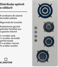 Klarstein Plită pe gaz Goldflame 4 Slim, 4 arzătoare, pentru gaz lichid sau natural