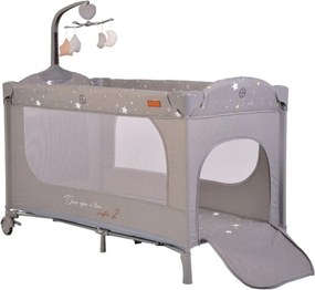Patut pliant transformabil in tarc copii NOVOKIDS™ Onceuponatime NEST, 62X125 cm, 2 Niveluri, Jucarie Carusel muzical, Fermoar acces lateral, Gri