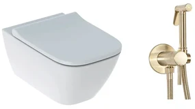 Pachet vas wc suspendat Geberit Smyle, capac softclose si set dus igiena intima auriu cu baterie incastrata Rea Loop