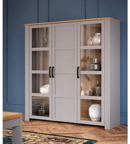 Vitrina Cu 3 Usi Behalf Stejar Riviera Si Stejar Gri, 151.1 Cm