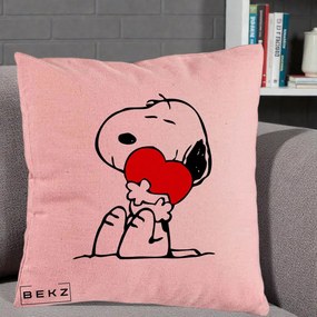 Perna Personalizata Snoopy cu Inima, 40x40 cm, Roz, Husa Detasabila, Perna Inclusa, BEKZ®