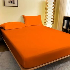 Cearceaf de pat cu elastic, 140x200cm, 2 fete de perna, 50x70cm, bumbac, portocaliu