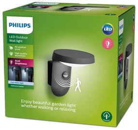 Philips TYLA LED 9W 230V 4000K IP44 Aplica de perete exterior cu senzor