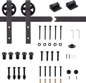 HOMCOM Kit Usa Glisanta 100kg max din Otel Carbon, pentru Usi Glisante cu Sina, 2 Manere, 2 Opritoare Usa, 2 Opritoare Podea, 183x4x0.6 cm