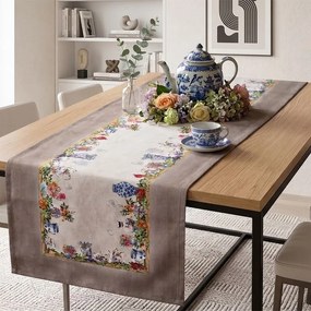 decoDoma Traversă de masă cu imprimeu GRĂDINĂ ÎNFLORITĂ 45 x 140 cm