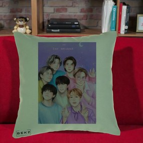 Perna Personalizata K-pop BTS Our Universe Fanart Violet Pastel, 40x40 cm, Verde, Husa Detasabila, Perna Inclusa, BEKZ®