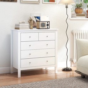 HOMCOM Comodă cu 2 Sertare Mici și 3 Sertare Mari, Comodă de Dormitor din Lemn, 79x39,5x80,5 cm, Alb | Aosom Romania