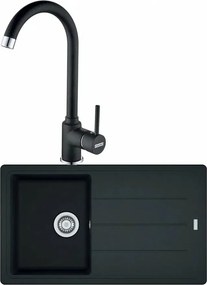 Set chiuveta bucatarie compozit Franke Basis 1 cuva cu picurator 86x50 cm finisaj negru mat cu baterie Pola