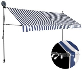 vidaXL Copertină retractabilă manual cu LED, albastru &amp; alb, 350 cm
