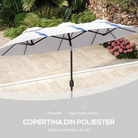 Outsunny Umbrelă Dublă de Grădină, Copertină Ventilată, 12 Nervuri, 295x152x222cm, Alb | Aosom Romania