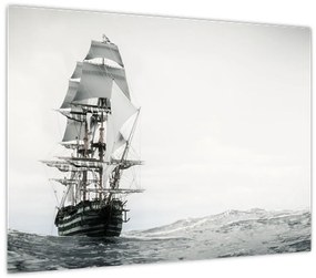 Tablou pe sticlă - O navă care navighează pe ocean (70x50 cm)