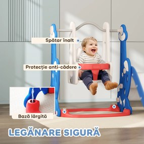 AIYAPLAY Tobogan copii 4 în 1 cu leagăn, scară de cățărare și coș de baschet, 18-48 luni, albastru închis | Aosom Romania