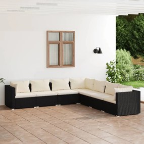 3101743 vidaXL Set mobilier de grădină cu perne, 7 piese, negru, poliratan