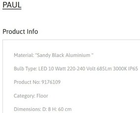 Stalp de exterior cu tarus pentru terasa sau gradina, PAUL H-60cm
